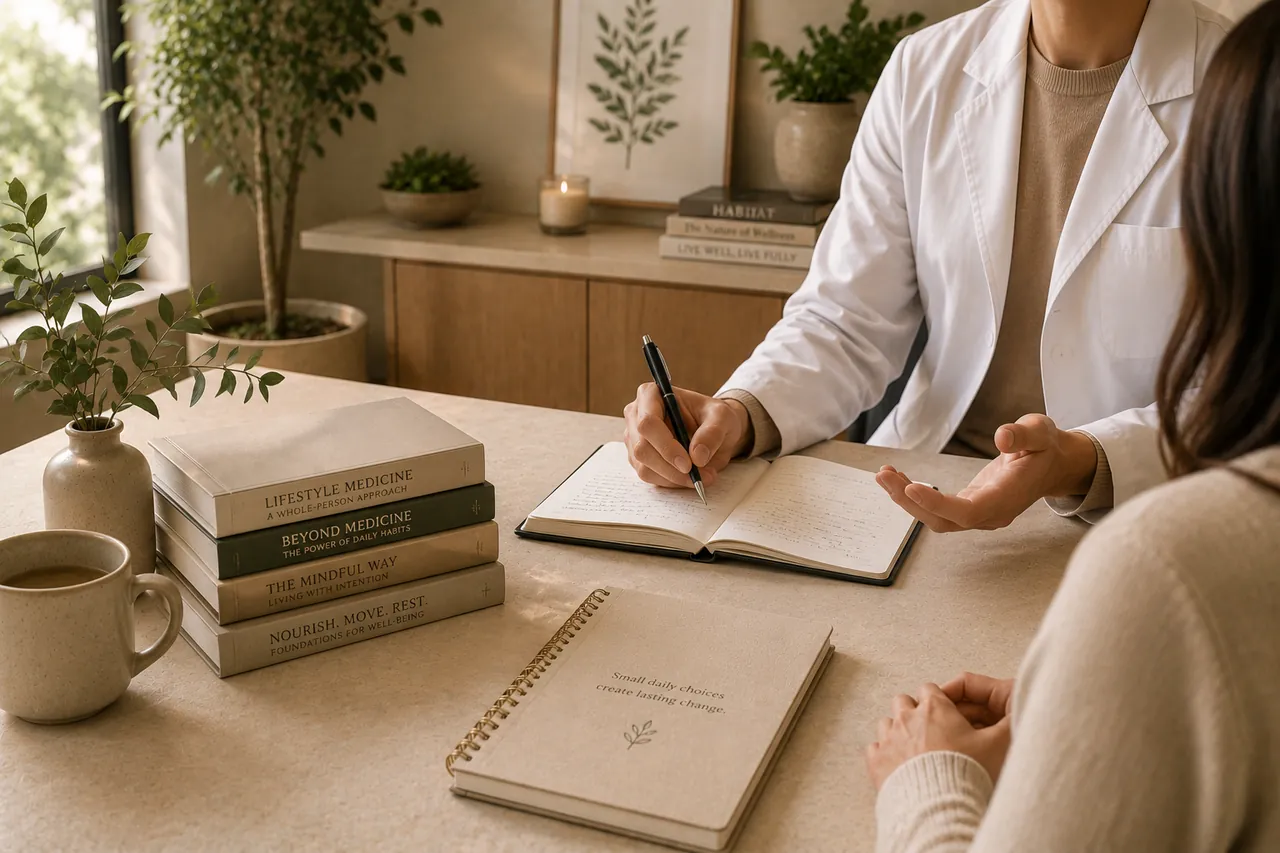 A SANAVITA physician taking notes during an unhurried consultation with a patient